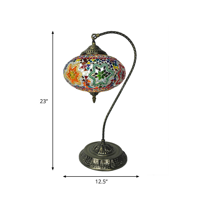 Éléonore - Stained Glass Oblong Night Light Table Lamp - Single Head, Curved Arm,