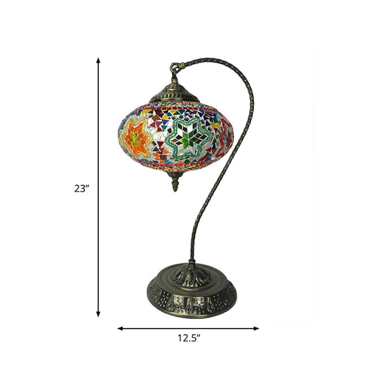 Éléonore - Stained Glass Oblong Night Light Table Lamp - Single Head, Curved Arm,