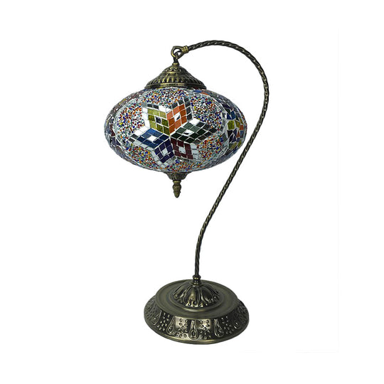 Éléonore - Stained Glass Oblong Night Light Table Lamp - Single Head, Curved Arm,