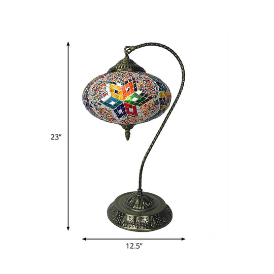 Éléonore - Stained Glass Oblong Night Light Table Lamp - Single Head, Curved Arm,