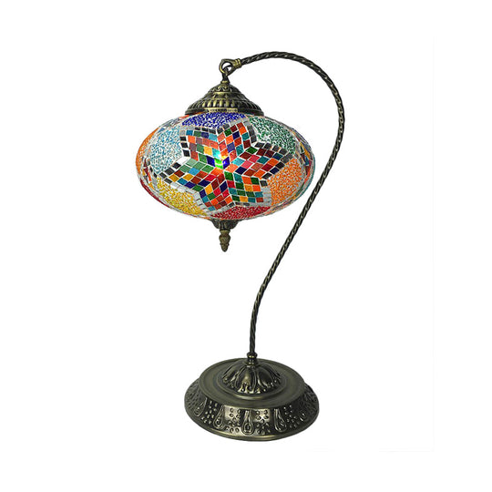 Éléonore - Stained Glass Oblong Night Light Table Lamp - Single Head, Curved Arm,