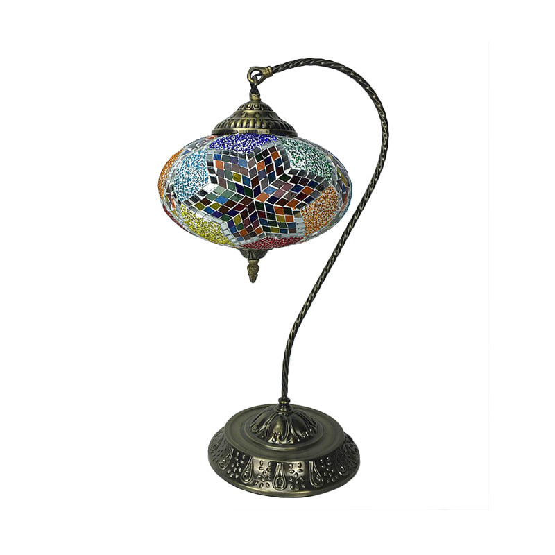 Éléonore - Stained Glass Oblong Night Light Table Lamp - Single Head, Curved Arm,