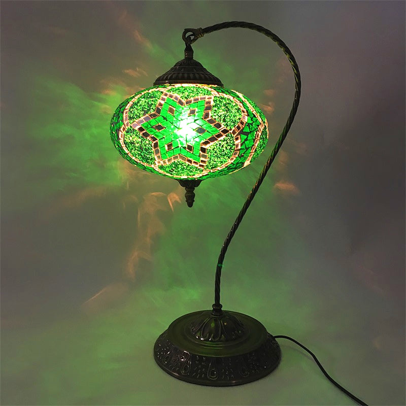 Éléonore - Stained Glass Oblong Night Light Table Lamp - Single Head, Curved Arm,