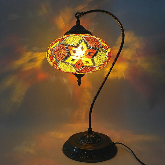 Éléonore - Stained Glass Oblong Night Light Table Lamp - Single Head, Curved Arm,