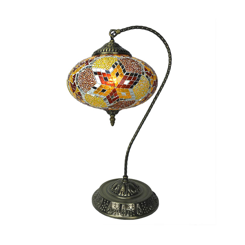 Éléonore - Stained Glass Oblong Night Light Table Lamp - Single Head, Curved Arm,