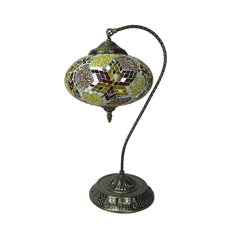 Éléonore - Stained Glass Oblong Night Light Table Lamp - Single Head, Curved Arm,