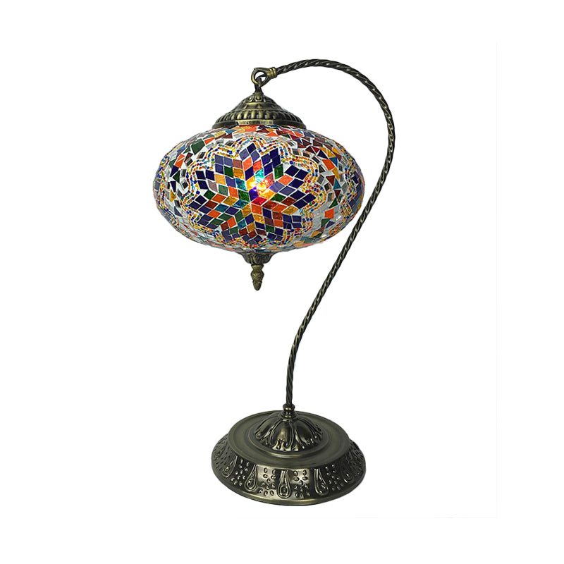 Éléonore - Stained Glass Oblong Night Light Table Lamp - Single Head, Curved Arm,