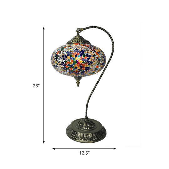 Éléonore - Stained Glass Oblong Night Light Table Lamp - Single Head, Curved Arm,