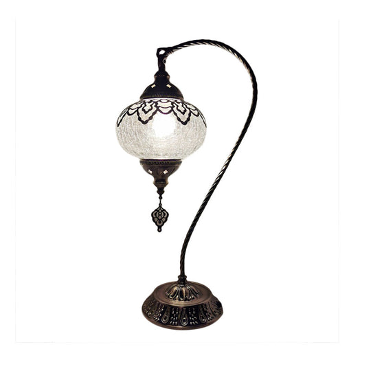 Turkish Night Lamp: Crackle Glass Bronze Desk Light With Curving Arm - 15/18/21 High / 21