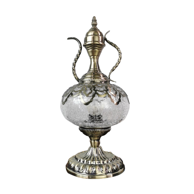 Turkish Crackle Glass Bronze Teapot Table Light 6.5/7 Width 1-Bulb Nightstand Lamp For Living Room