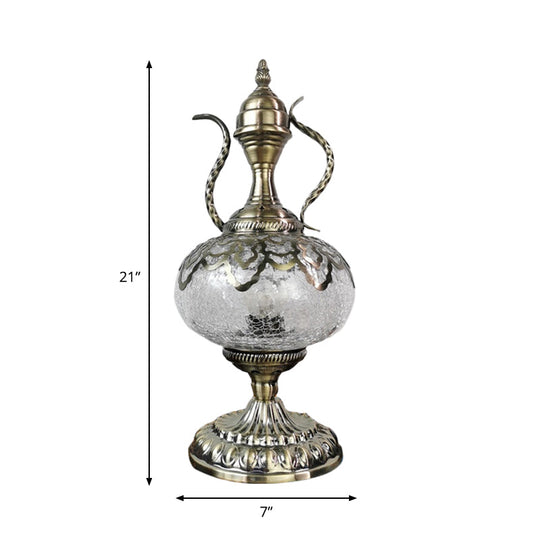 Turkish Crackle Glass Bronze Teapot Table Light 6.5/7 Width 1-Bulb Nightstand Lamp For Living Room