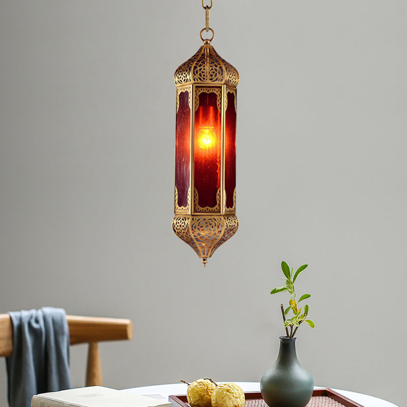 Arabian Red Glass Hanging Lamp With Cutout Design