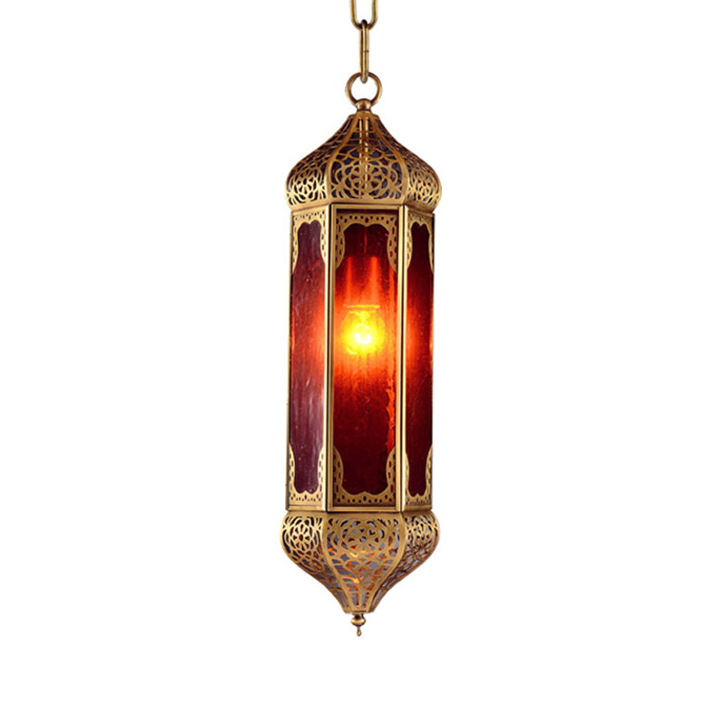 Arabian Red Glass Hanging Lamp With Cutout Design