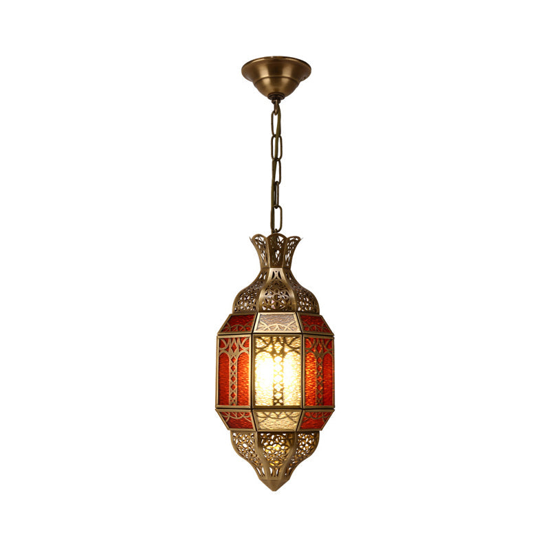 1-Bulb Brass Suspension Lamp - Arab Metal Lantern Ceiling Fixture For Restaurants