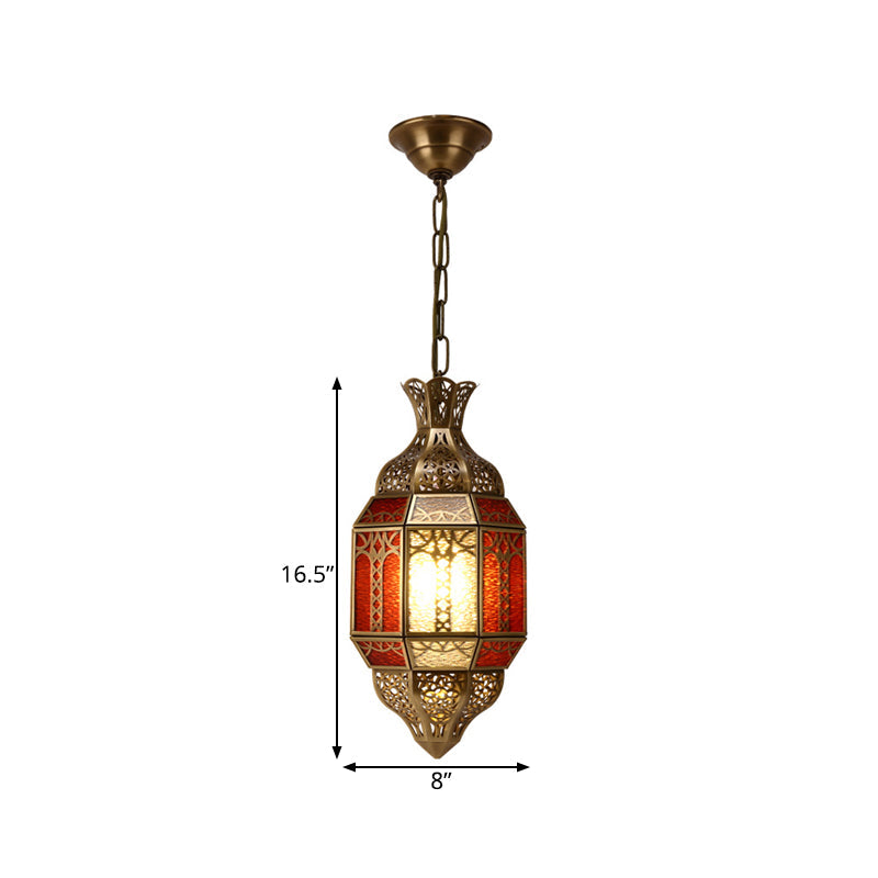 1-Bulb Brass Suspension Lamp - Arab Metal Lantern Ceiling Fixture For Restaurants