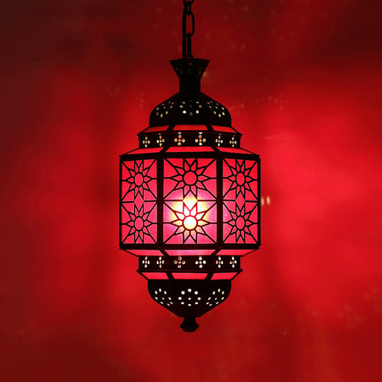 Arab Style Metal Lantern Pendant Light With Red Glass Shade For Restaurants

Note: I Have Made The