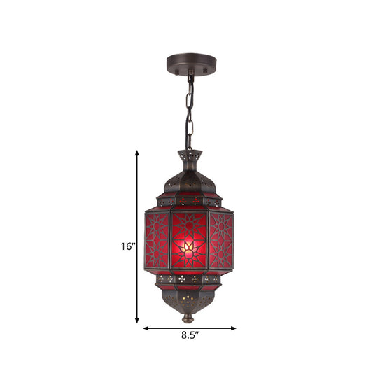 Arab Style Metal Lantern Pendant Light With Red Glass Shade For Restaurants

Note: I Have Made The