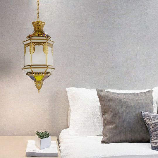 Frosted Glass Drop Antique Brass Hanging Lamp For Restaurant Ceiling