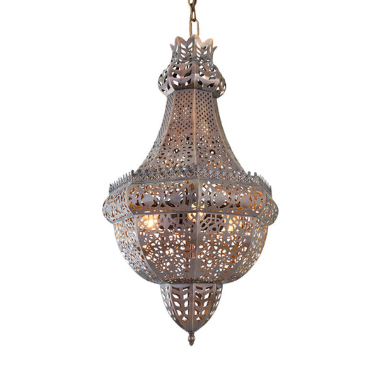 Arab Cutout Basket Metal Chandelier Pendant Light - Brass Finish 3-Light Ceiling Fixture