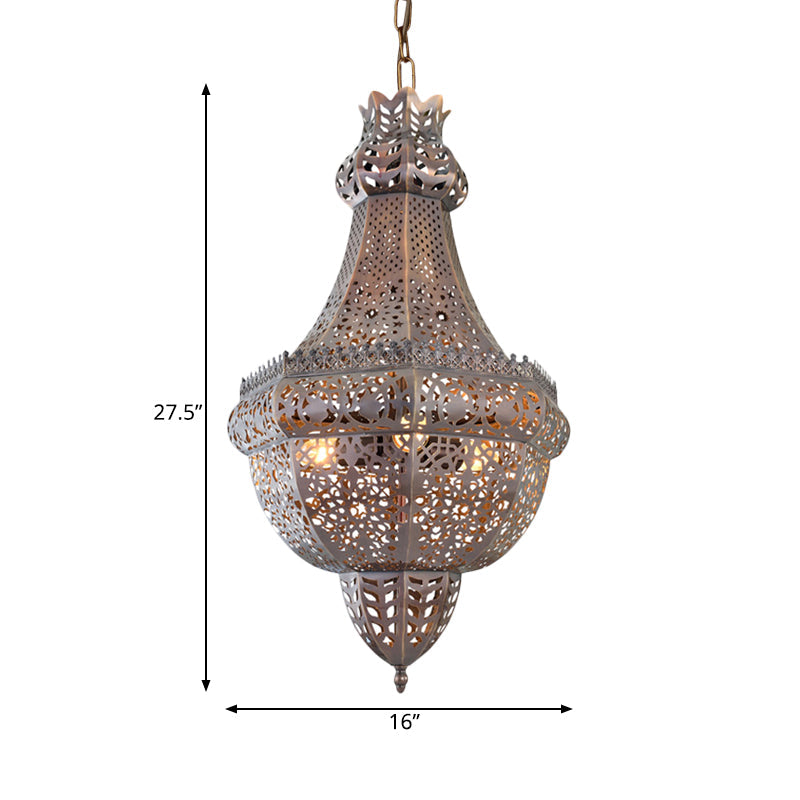 Arab Cutout Basket Metal Chandelier Pendant Light - Brass Finish 3-Light Ceiling Fixture