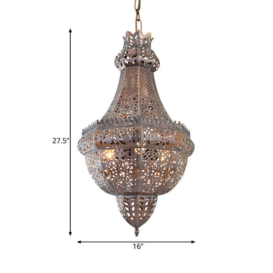 Arab Cutout Basket Metal Chandelier Pendant Light - Brass Finish 3-Light Ceiling Fixture