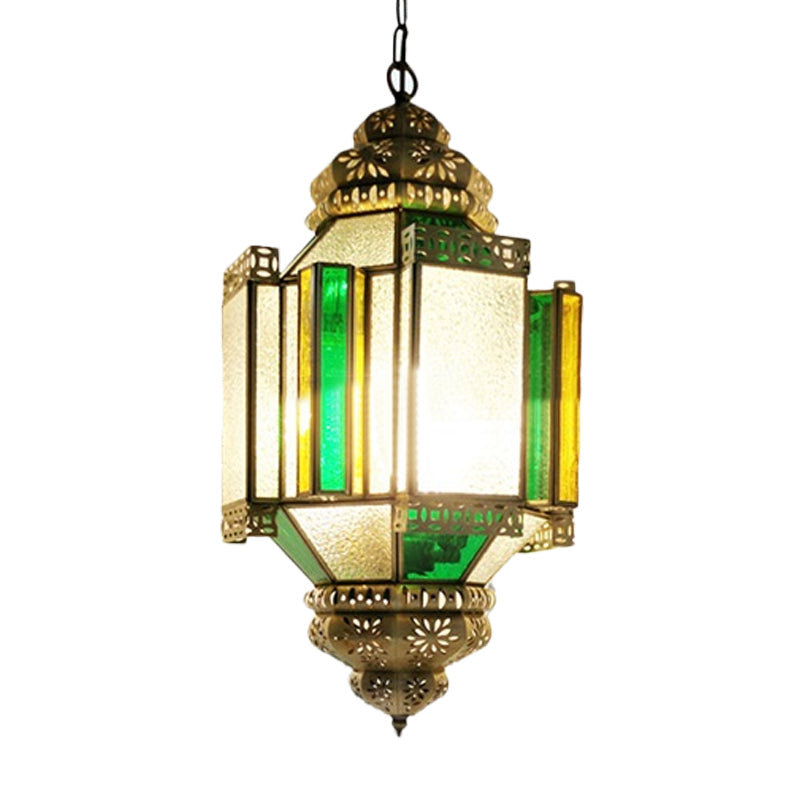 Arabian Frosted Glass Lantern Ceiling Chandelier - Brass 3 Lights Porch Pendant Light