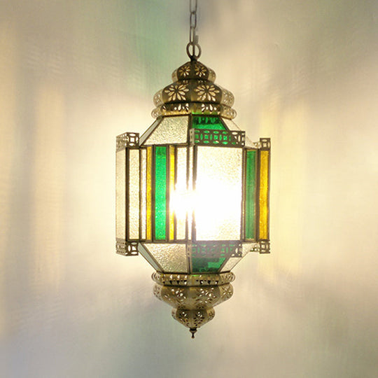 Arabian Frosted Glass Lantern Ceiling Chandelier - Brass 3 Lights Porch Pendant Light