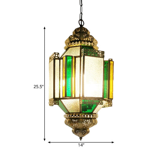 Arabian Frosted Glass Lantern Ceiling Chandelier - Brass 3 Lights Porch Pendant Light