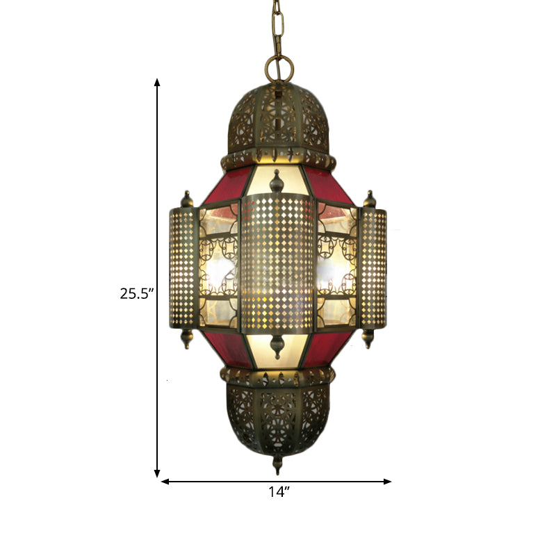 Brass Arabian Lantern Pendant Light - 3-Head Chandelier Fixture For Restaurants