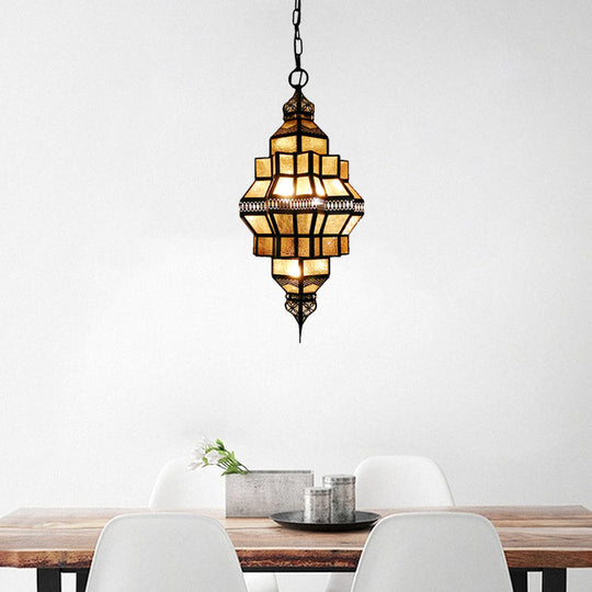 Golden Lantern Amber Glass Chandelier - 4-Light Hanging Lamp Perfect For Restaurants