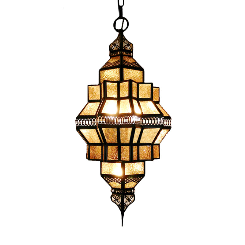 Golden Lantern Amber Glass Chandelier - 4-Light Hanging Lamp Perfect For Restaurants