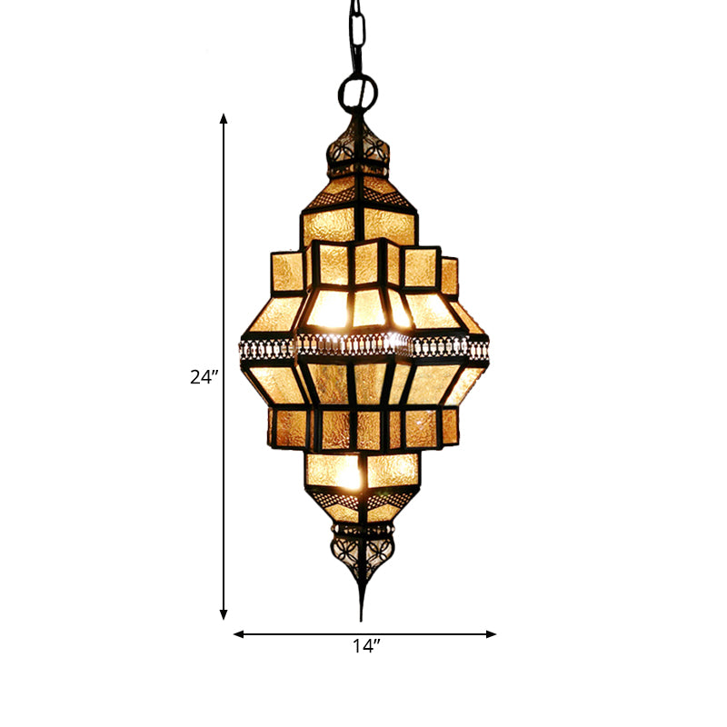 Golden Lantern Amber Glass Chandelier - 4-Light Hanging Lamp Perfect For Restaurants