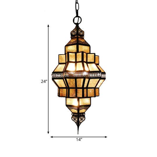 Golden Lantern Amber Glass Chandelier - 4-Light Hanging Lamp Perfect For Restaurants