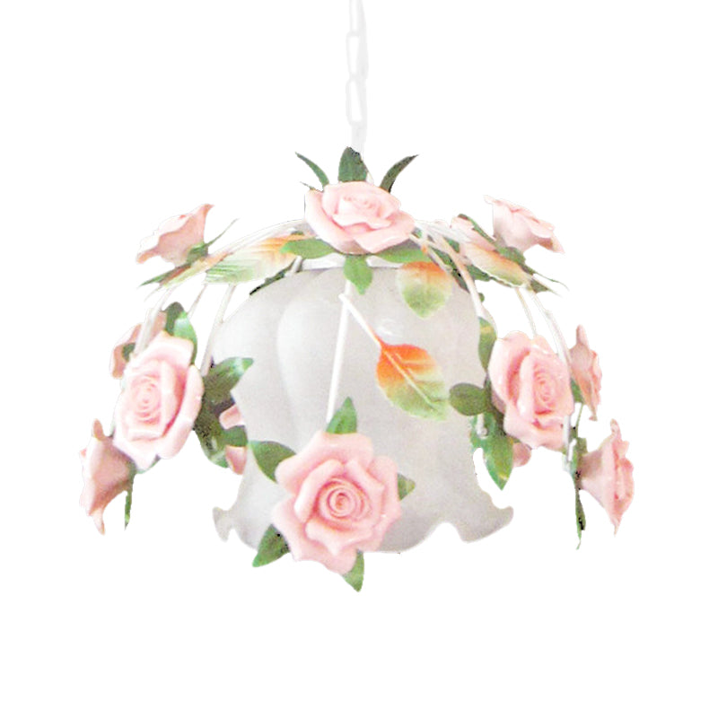 White Glass Flower Pendant Lamp - Romantic Pastoral Suspension Light