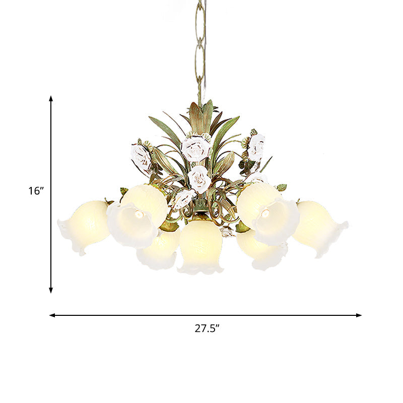 Romantic Cream Glass Green Chandelier With Flower Design - Perfect Lighting Fixture For Living Room