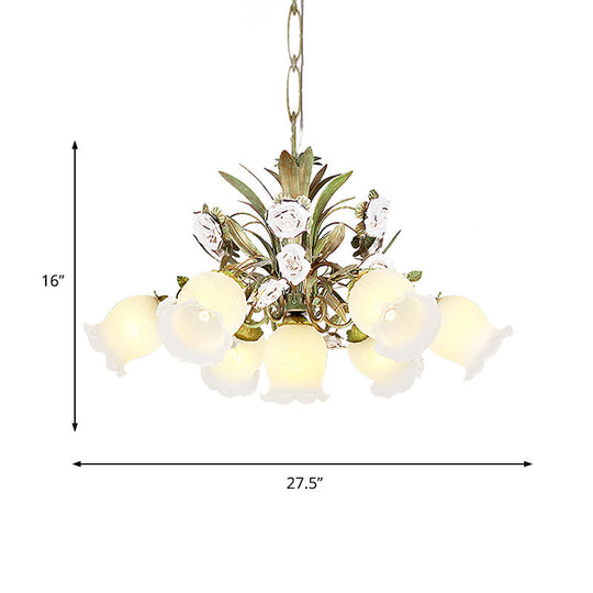 Romantic Cream Glass Green Chandelier With Flower Design - Perfect Lighting Fixture For Living Room