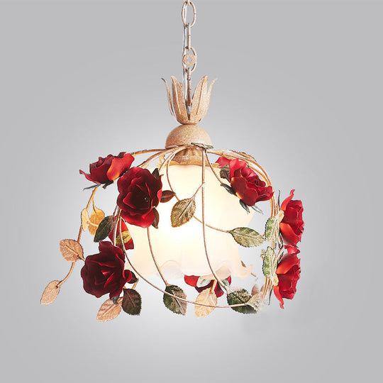 Korean Garden Glass Ceiling Lamp Blossom White Pendant Light For Dining Room 1 Bulb 12.5/16 Width