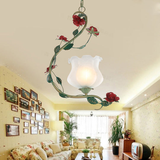 Romantic Flower Pendant Ceiling Light With Metal Curvy Arm - White Glass 1