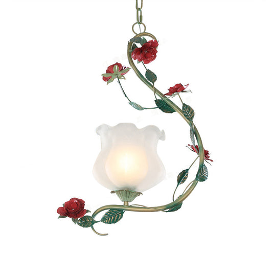 Romantic Flower Pendant Ceiling Light With Metal Curvy Arm - White Glass 1