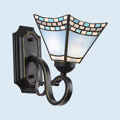 Tiffany Style Mission Stained Glass Wall Sconce In Pink/Brown/Orange-Yellow/Light Blue - Geometric