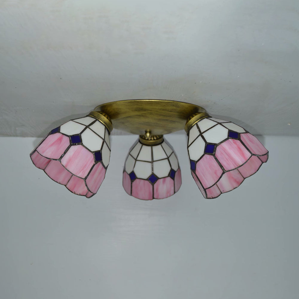 Tiffany Dome Stained Glass Ceiling Fixture with 3 Lights - Flush Mount Light in Colorful Hues, Perfect for Dining Room