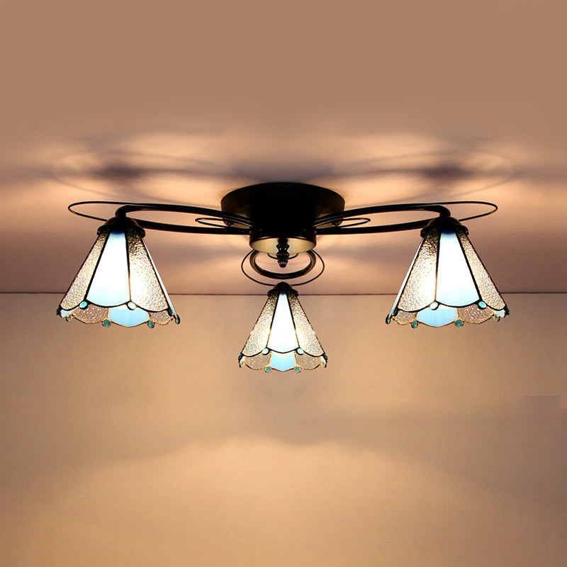 Retro Geometric Flushmount Ceiling Light With Stained Glass - White/Sky Blue/Clear/Dark Blue Bedroom