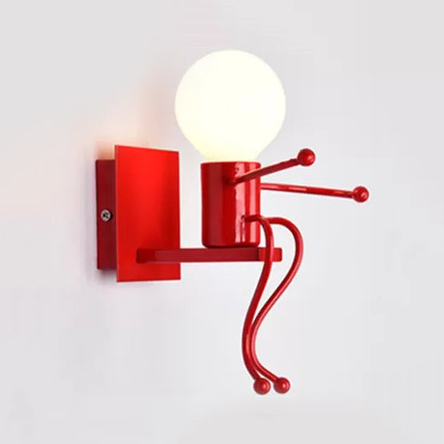 Modern Metal Wall Light In Red: Sitting People-Shaped Night With Single Bulb Red