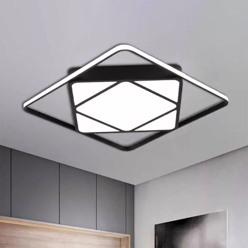 Modern Metal Rhombus Flush Mount Ceiling Light for Bedroom - LED, White/Black, Warm/White, 18"/23.5" Wide