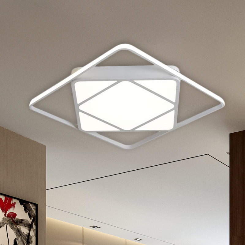 Modern Metal Rhombus Flush Mount Ceiling Light for Bedroom - LED, White/Black, Warm/White, 18"/23.5" Wide