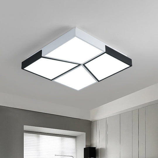 Modern Square Ceiling Light Fixture - 19.5/35.5/47 Acrylic Shade Led Black & White Flush Design For