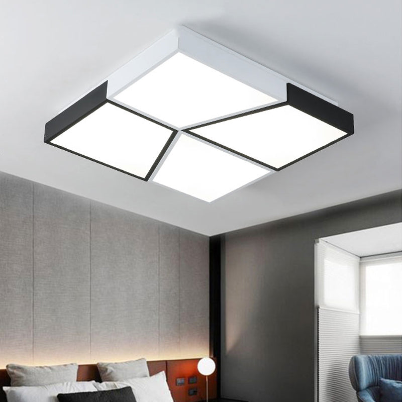 Modern Square Ceiling Light Fixture - 19.5"/35.5"/47" Acrylic Shade, LED, Black & White Flush Design for Living Room (Warm/White)