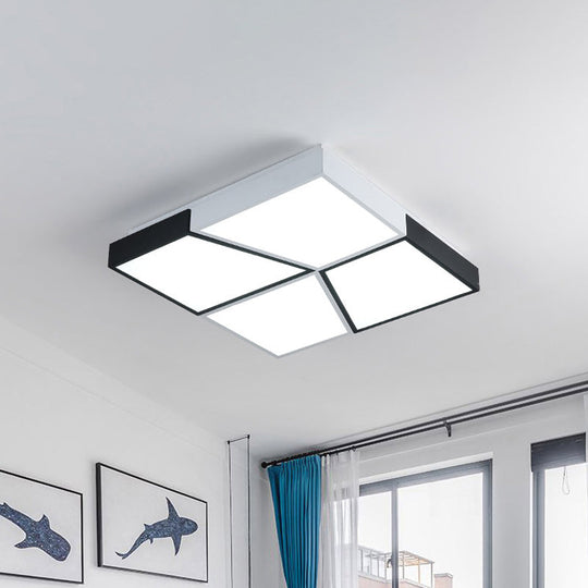 Modern Square Ceiling Light Fixture - 19.5"/35.5"/47" Acrylic Shade, LED, Black & White Flush Design for Living Room (Warm/White)