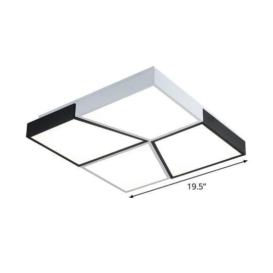 Modern Square Ceiling Light Fixture - 19.5"/35.5"/47" Acrylic Shade, LED, Black & White Flush Design for Living Room (Warm/White)