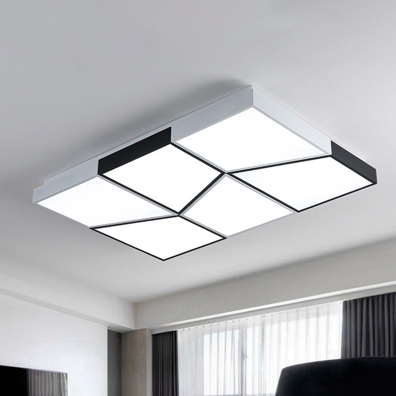 Modern Square Ceiling Light Fixture - 19.5"/35.5"/47" Acrylic Shade, LED, Black & White Flush Design for Living Room (Warm/White)